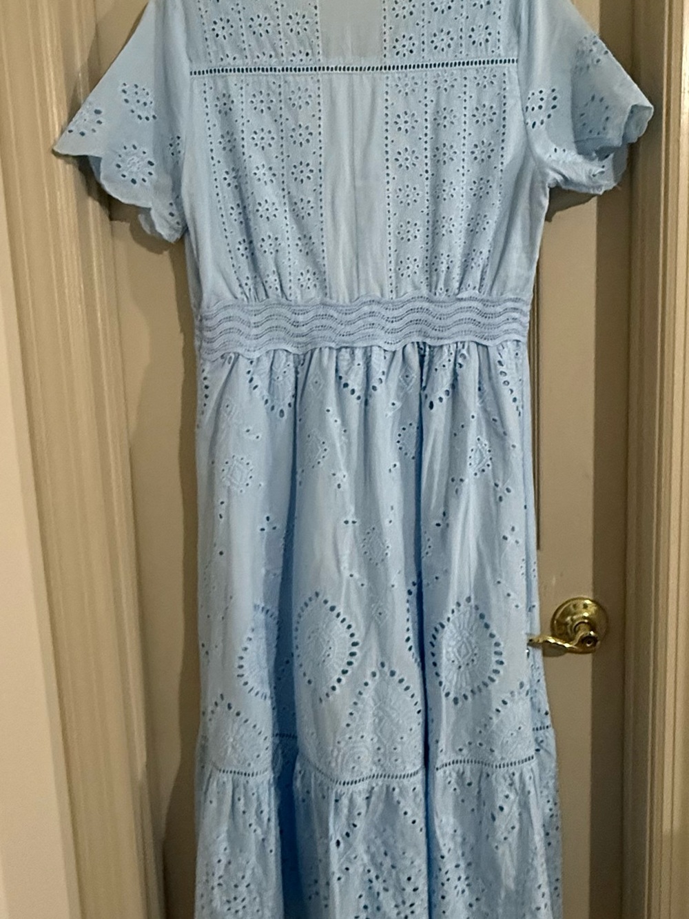FA Pale Blue Eyelet V-Neck Midi Dress - Picture 2 of 14